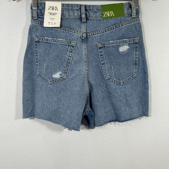 Zara Jean Shorts Womens 2 Blue High Rise Distressed Button Fly American Girlcore - Picture 3 of 7
